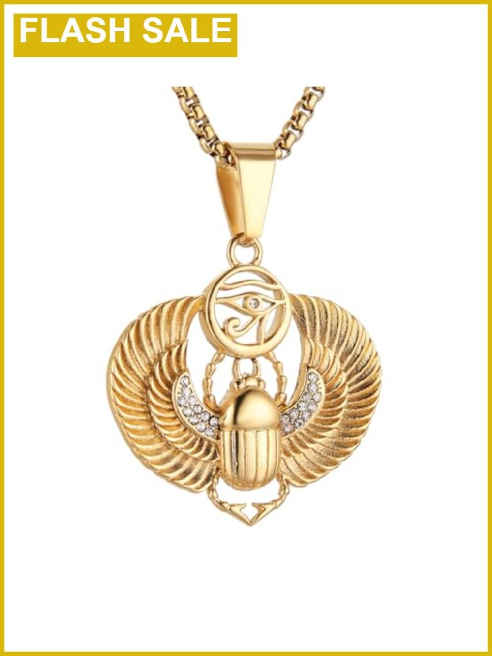 Egyptian Scarab Pendant Necklace Stainless Steel Gold Plated Men's Chain